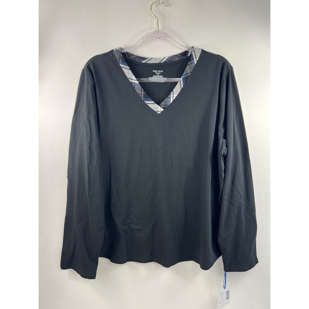 Sleep Sense Woman Sleep & Lounge Top Long Sleeve Black‎ Size 1X NWT Org $36